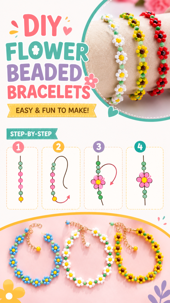 DIY Flower Beaded Bracelets Easy Homemade Accessories Ideas