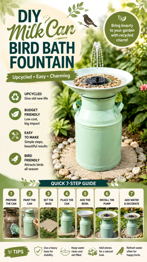 DIY Milk Can Bird Bath Fountain Easy Upcycled Garden Project