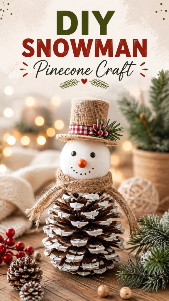 DIY Pinecone Snowman Craft Cute and Easy Winter Craft Idea