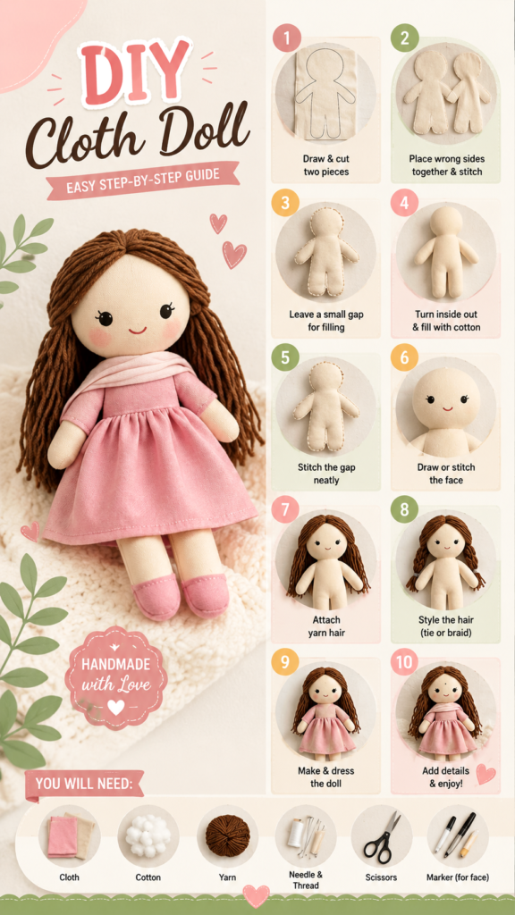 DIY Doll Tutorial Easy Cloth Doll Sewing Project for Beginners