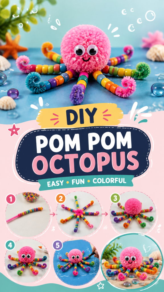 DIY Pom Pom Octopus Craft for Kids  Easy, Fun  Colorful Craft Idea