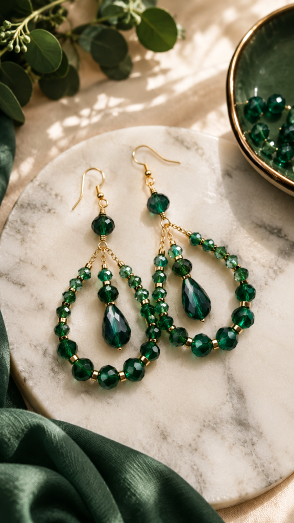 Elegant Emerald Green Beaded Earrings for a Luxe Statement Look