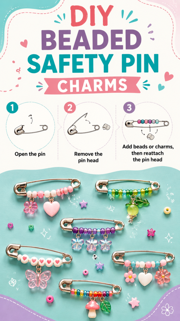 DIY Beaded Safety Pin Charms Easy Cute Craft Ideas