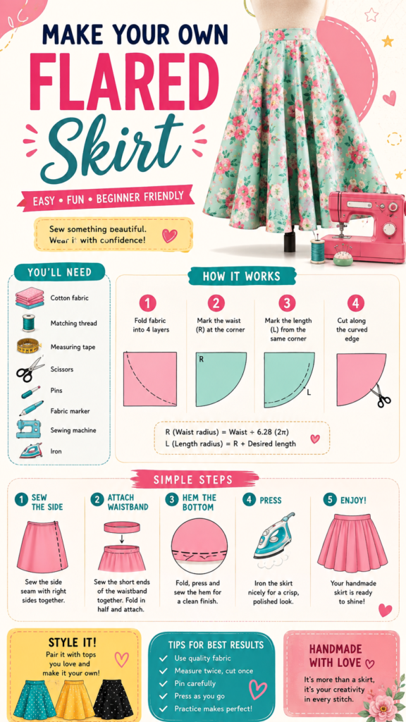 DIY Flared Skirt Easy Sewing Tutorial for Beginners
