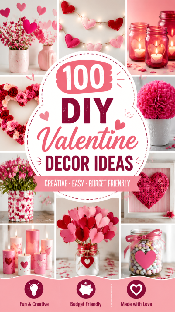 100 DIY Valentines Decorations Ideas for Cute Budget-Friendly Home Decor