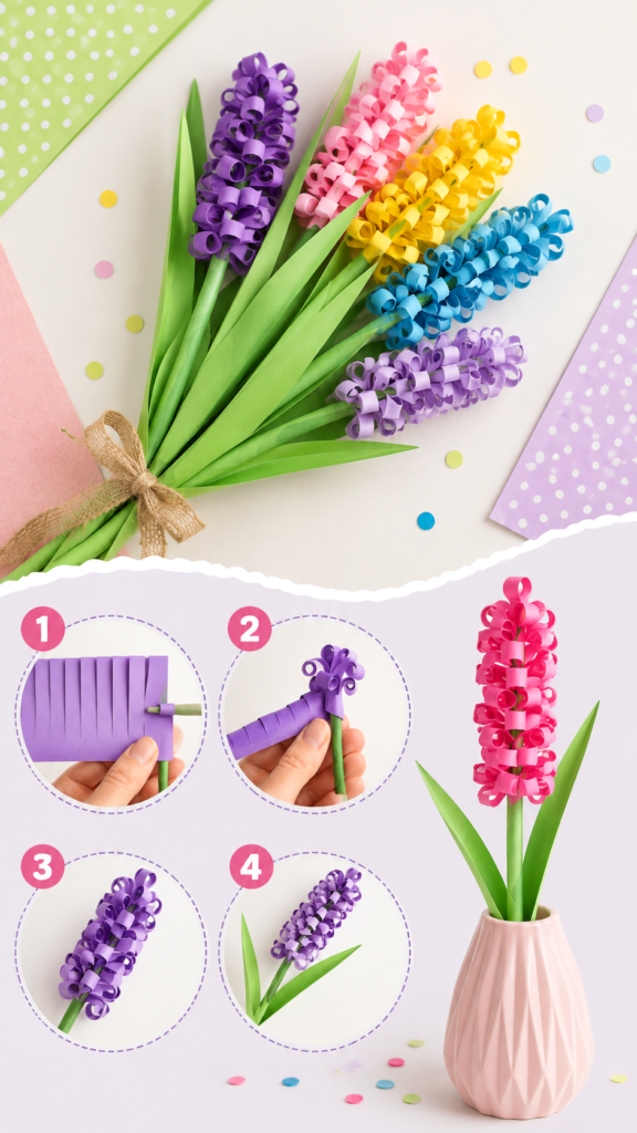 DIY Paper Hyacinth Flowers Tutorial Easy Colorful Spring Craft Ideas