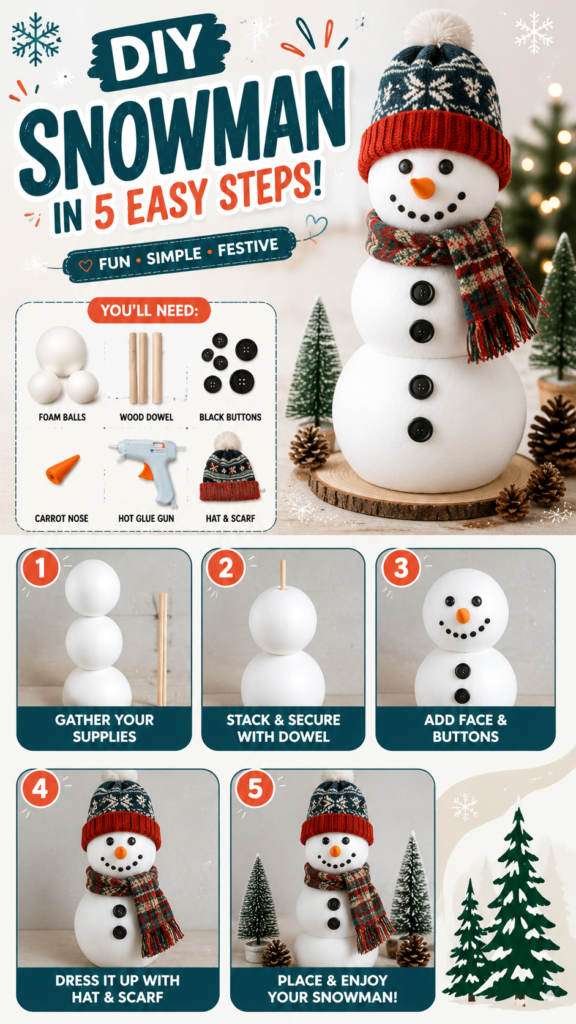 DIY Snowman Craft in 5 Easy Steps Cute Winter Decoration Idea