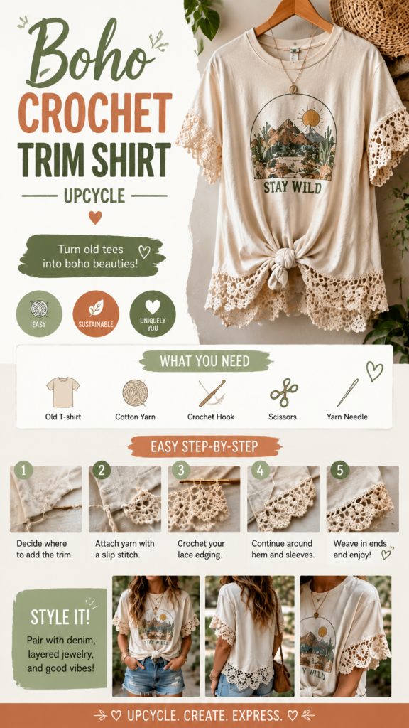 Boho Crochet T-Shirt Upcycle Ideas  Easy DIY Clothes Transformation Projects