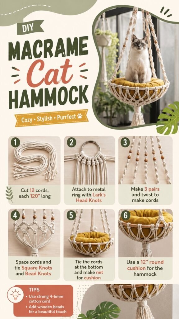DIY Macrame Cat Hammock Tutorial Cozy Handmade Bed for Your Cat