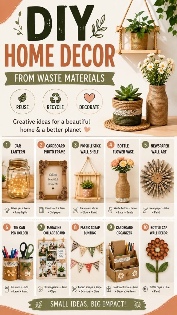 10 Easy DIY Home Decor Ideas Using Recycled Materials
