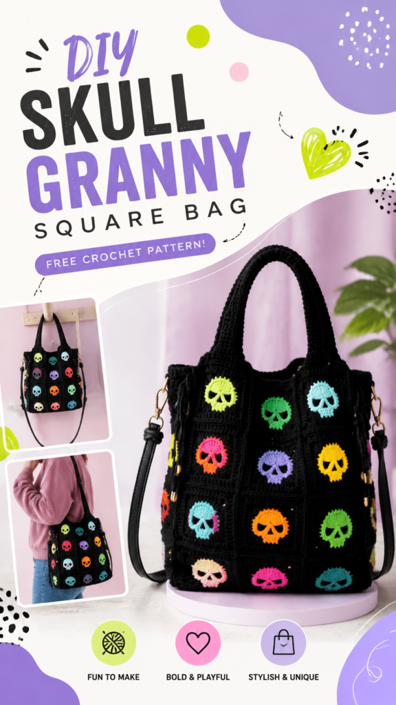 DIY Crochet Skull Granny Square Bag Pattern Tutorial for Handmade Bags