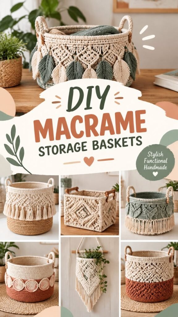 DIY Basket Ideas Beautiful Handmade Macrame Storage Baskets for Home Decor