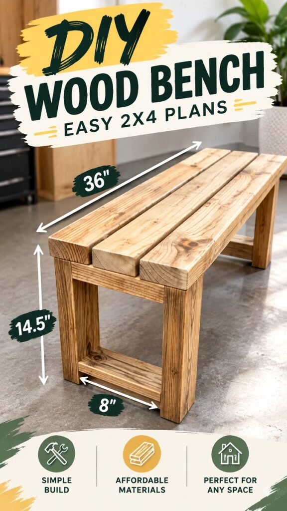 DIY Bench Ideas Easy 2×4 Wood Bench Plans for Beginners and Any Space