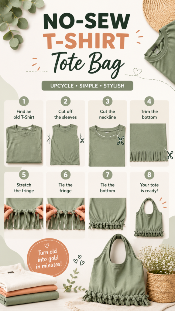 DIY Fashion Easy No-Sew T-Shirt Tote Bag Upcycling Idea