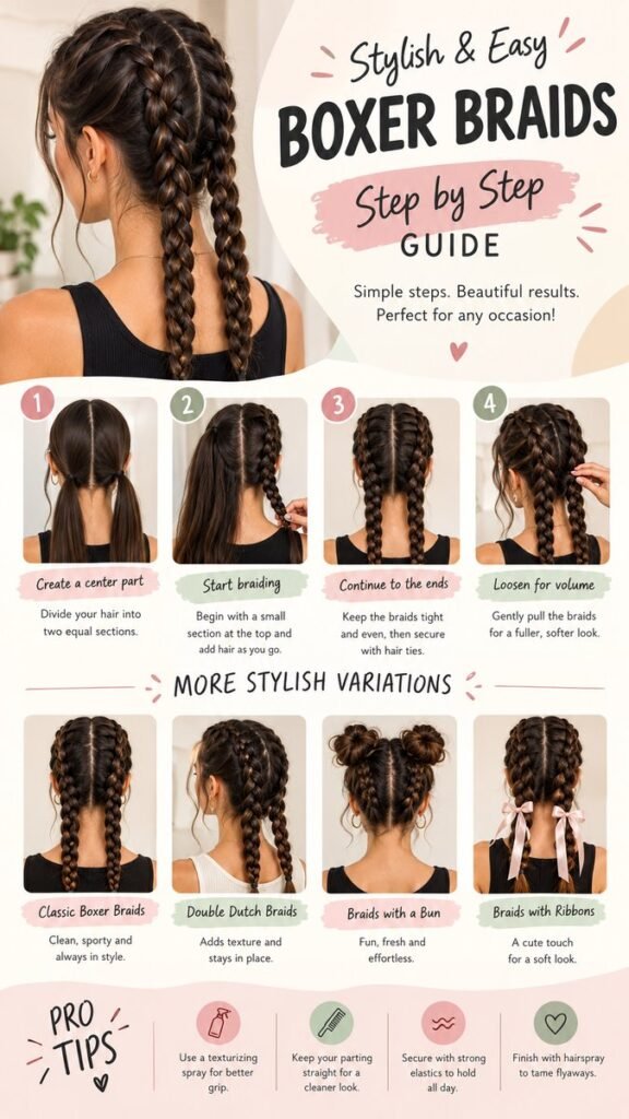 Stylish Boxer Braids Step by Step Easy Hairstyles  Variations