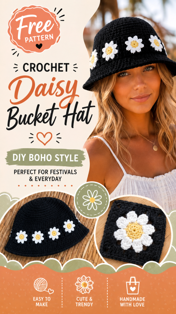 DIY Crochet Daisy Bucket Hat Pattern for Beginners  Boho Summer Hat Tutorial
