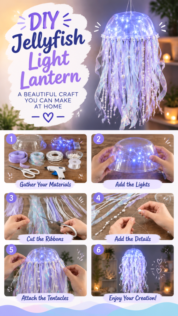 DIY Jellyfish Craft with Fairy Lights and Ribbons for Magical Room Decor