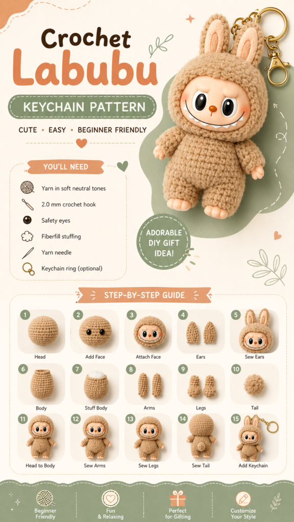 DIY Labubu Crochet Keychain Pattern for Beginners  Cute Handmade Craft Idea