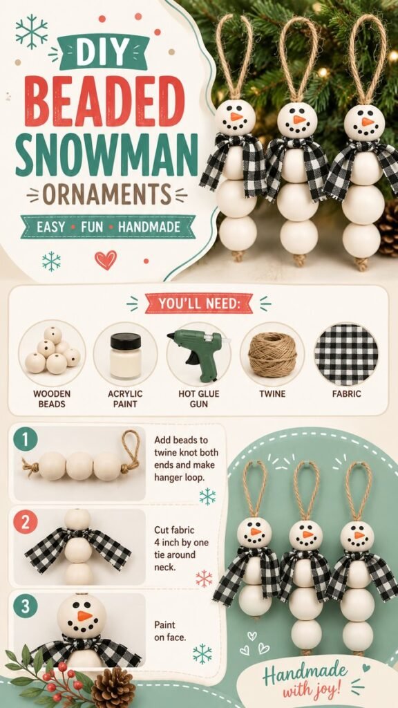 DIY Christmas Ornaments Easy Beaded Snowman Ornament Ideas