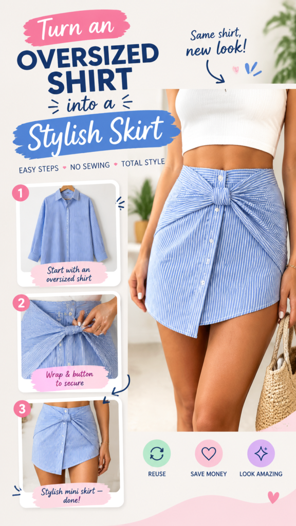 DIY Shirt Transformation Ideas Turn an Oversized Shirt Into a Stylish Skirt
