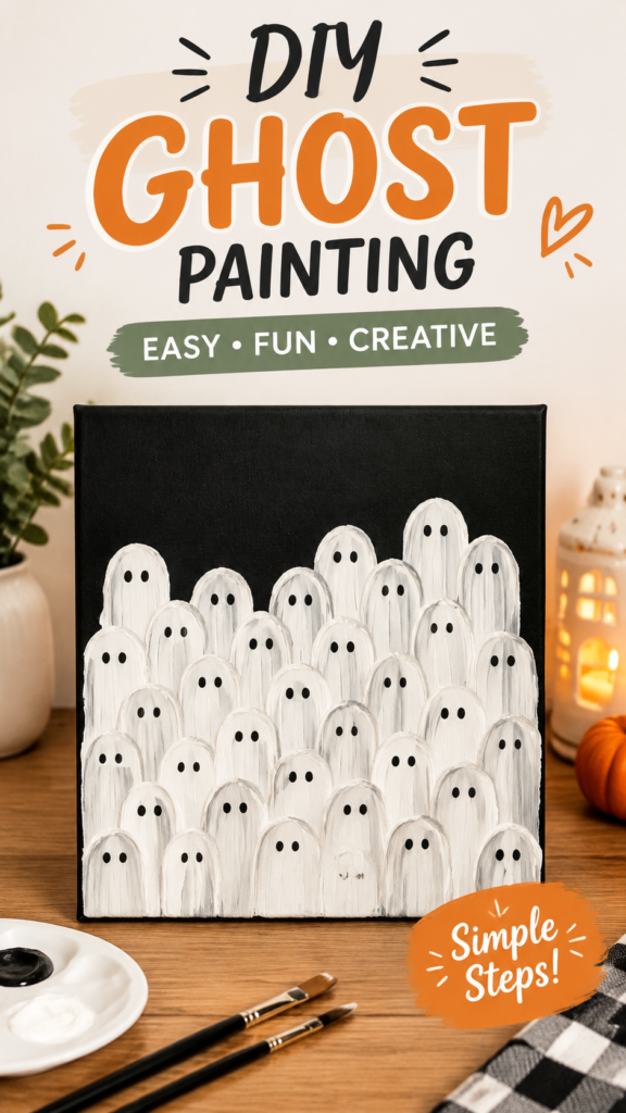 DIY Plaster Ghost Painting Canvas Art Idea  Easy Halloween Wall Decor