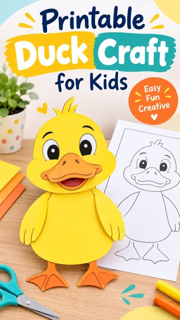 DIY Paper Duck Craft for Kids Easy Printable Duck Craft Idea