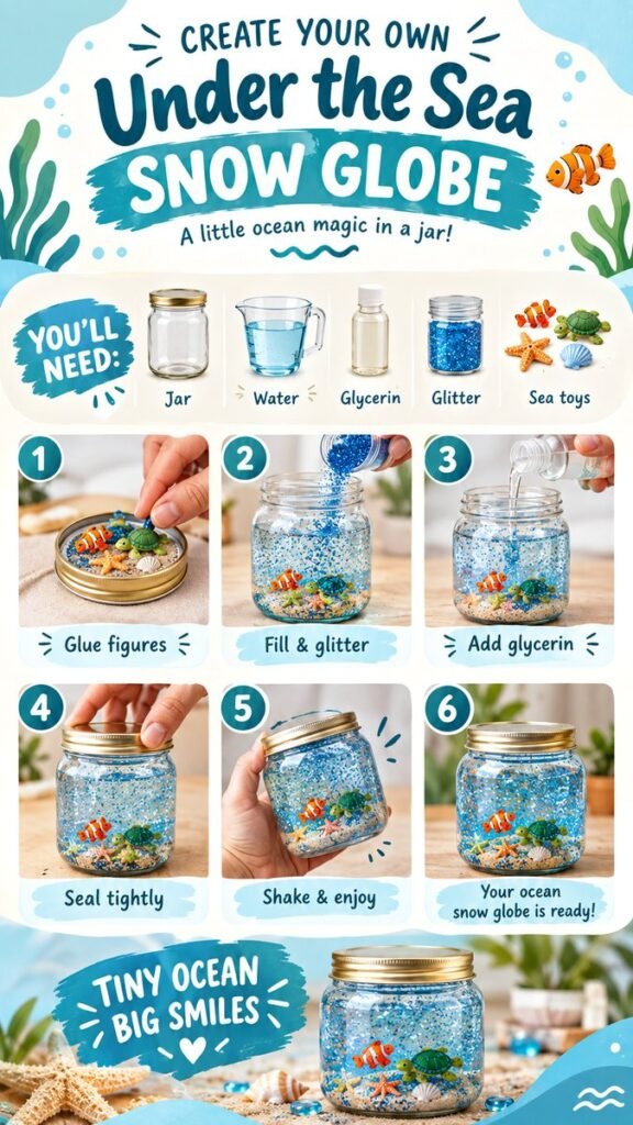 DIY Under the Sea Snow Globe Easy Homemade Snow Globe Craft