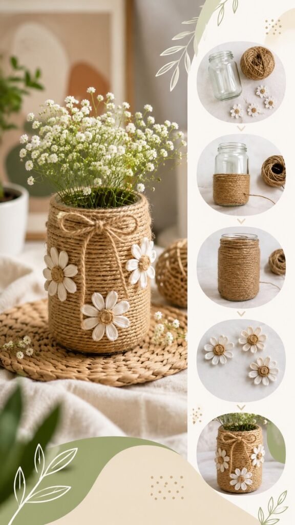 DIY Jute Vase Ideas Easy Rustic Flower Vase for Home Decor