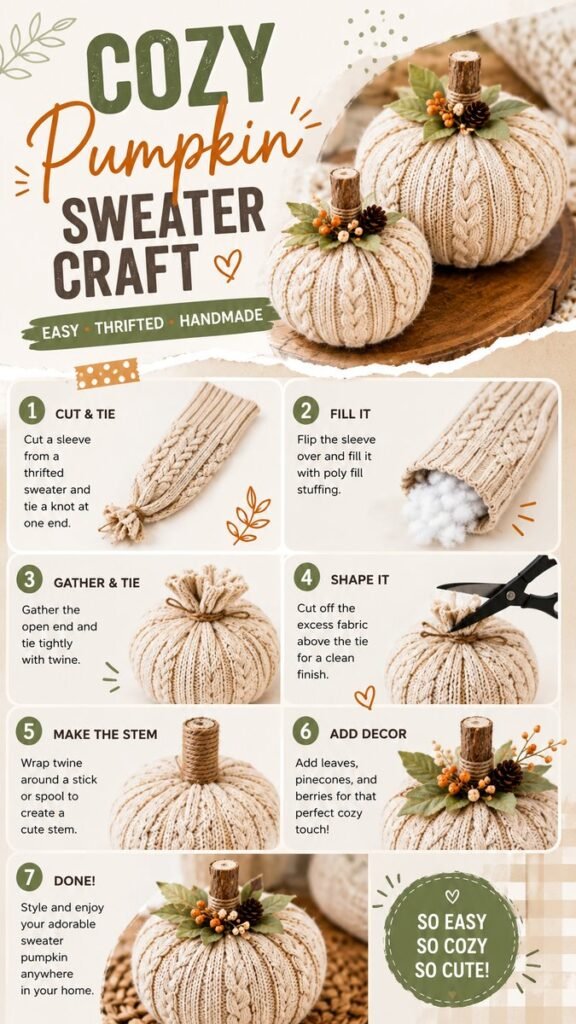 DIY Sweater Pumpkin Craft Easy Cozy Fall Decor Idea From an Old Sweater