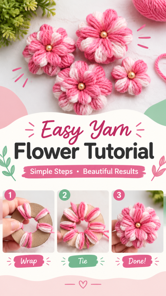 DIY Yarn Flower Crafts Easy Handmade Floral Decor Ideas