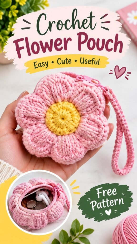 Easy Crochet Flower Pouch Pattern Cute DIY Wristlet for Beginners