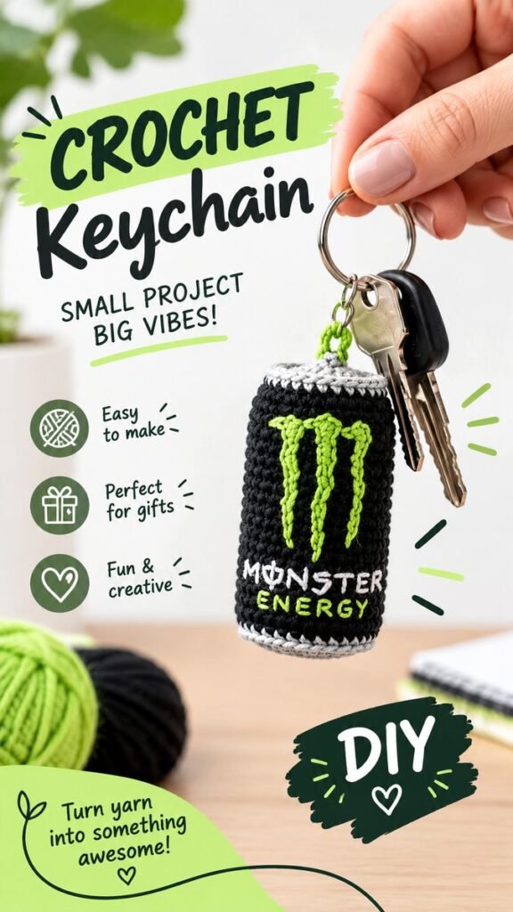 Monster Energy DIY Crochet Keychain Easy Craft Idea for Creative Gifts
