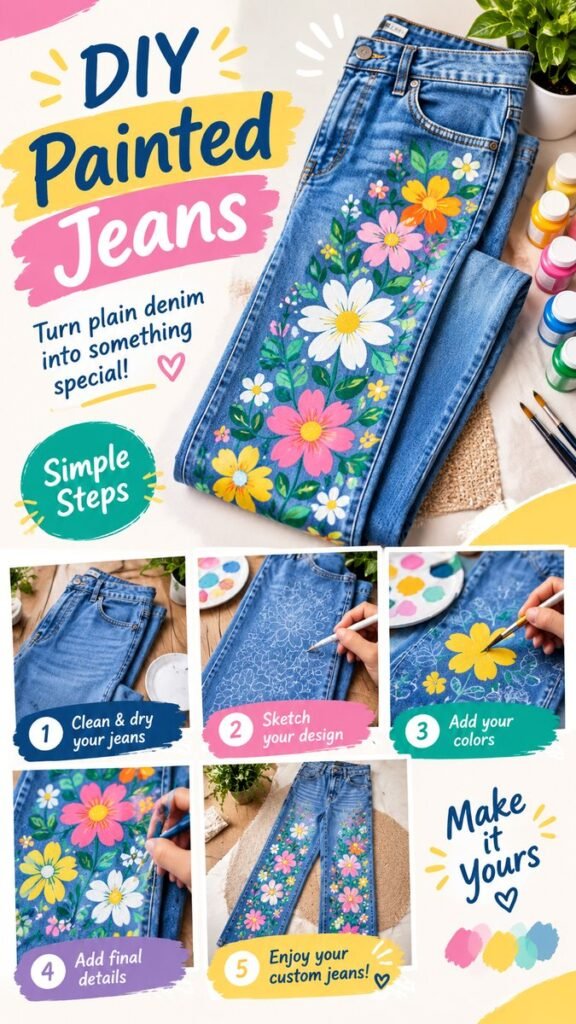 DIY Painted Jeans Ideas Easy Floral Denim Makeover Tutorial