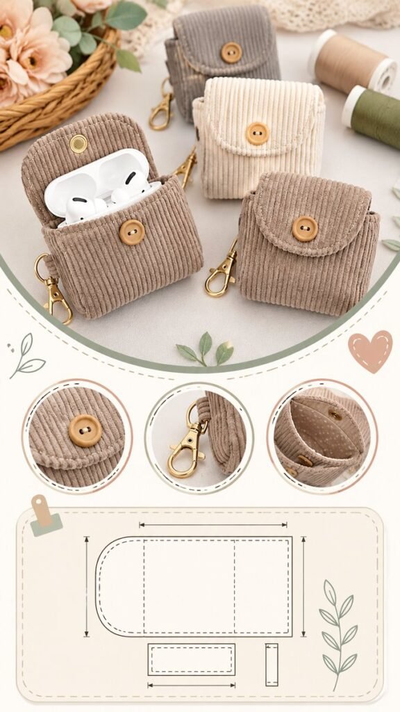 DIY Corduroy Pouch Ideas Cute Handmade Earbud Case Sewing Project