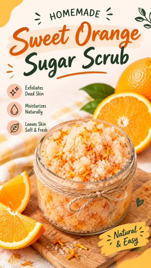 Sweet Orange Sugar Scrub DIY Recipe for Smooth, Soft Skin