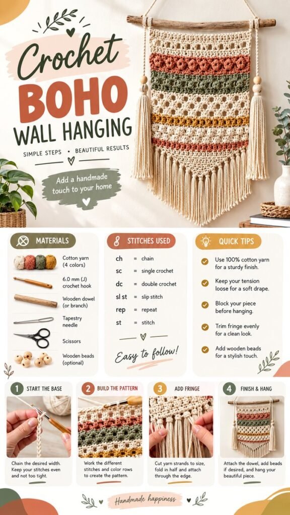 Easy Crochet Boho Wall Hanging Tutorial for Beautiful Handmade Home Decor