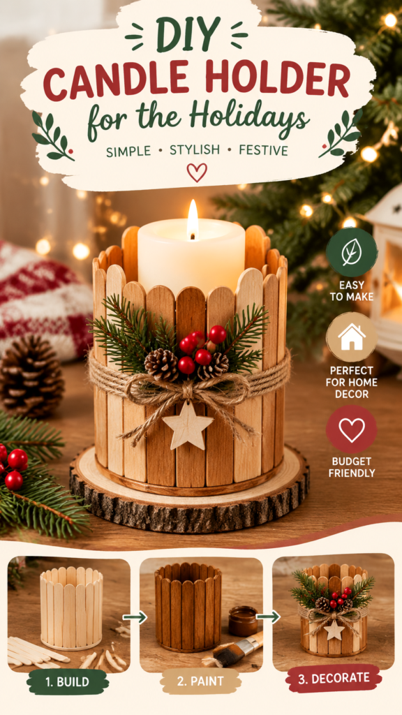 DIY Christmas Table Decorations Rustic Candle Holder Centerpiece Ideas