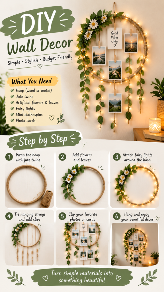 DIY Wall Decor Ideas Aesthetic Photo Display with Fairy Lights